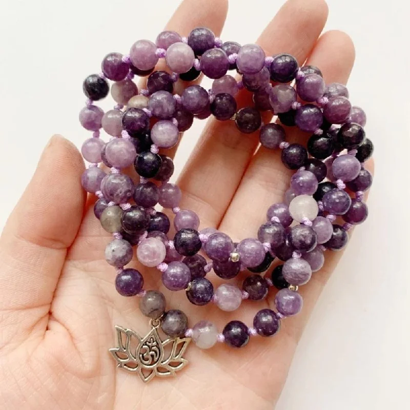 Crystal weave bangles-Purple Lepidolite Crystal Beaded Meditation Bracelet