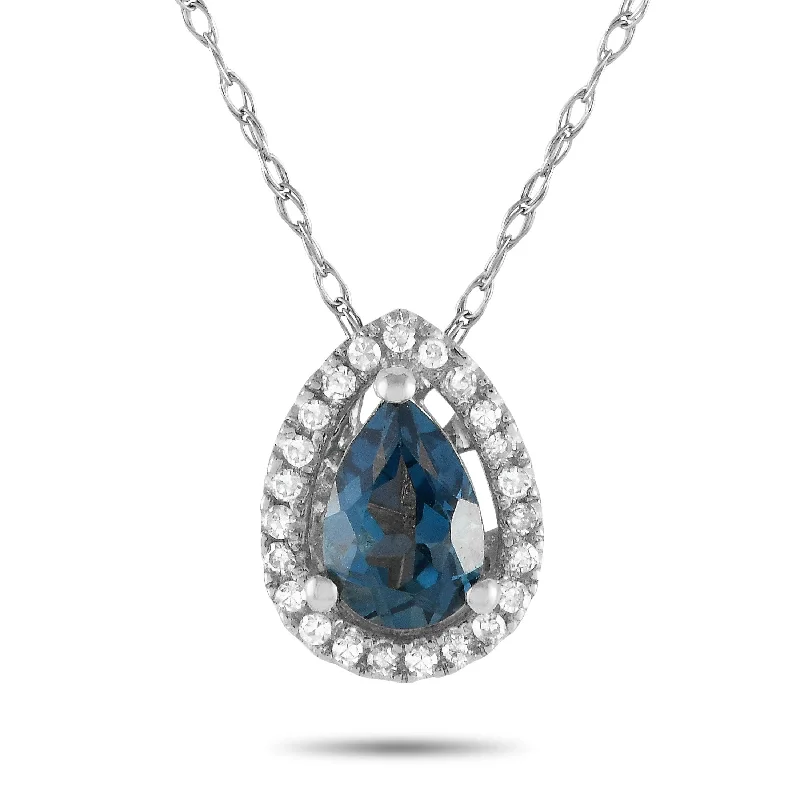 White Gold 0.07ct Diamond and Blue Topaz Pear Necklace PD4-15556-WBT Length 18 Inch