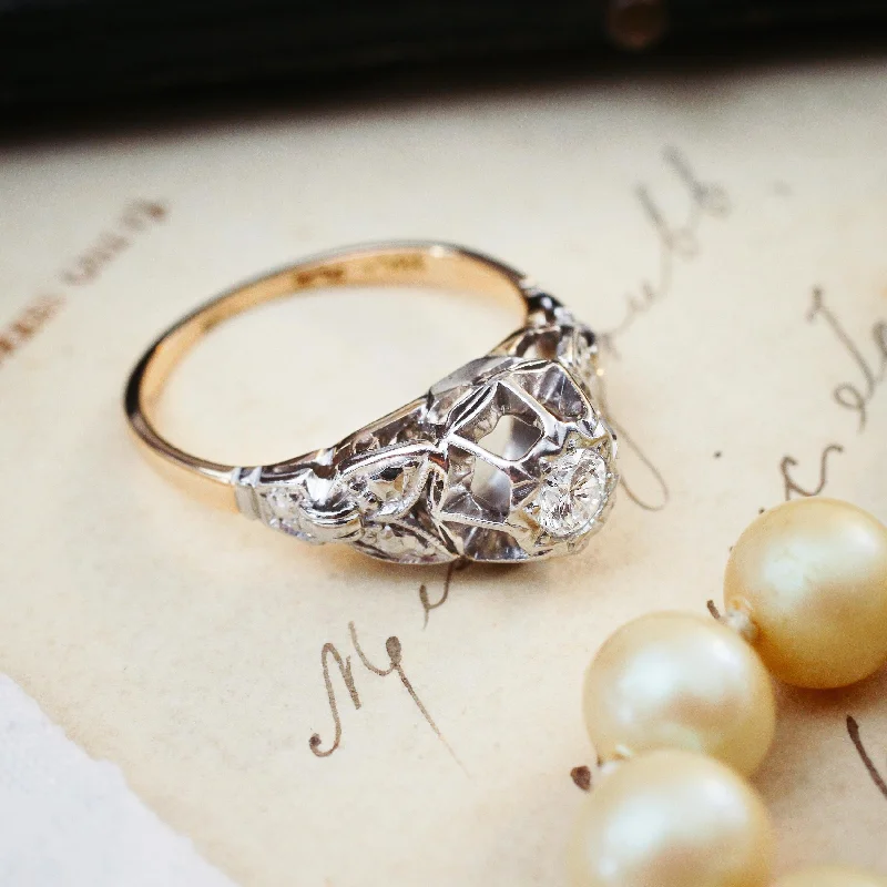 Dainty silver rings-Extravagant Vintage Art Deco Diamond Engagement Ring