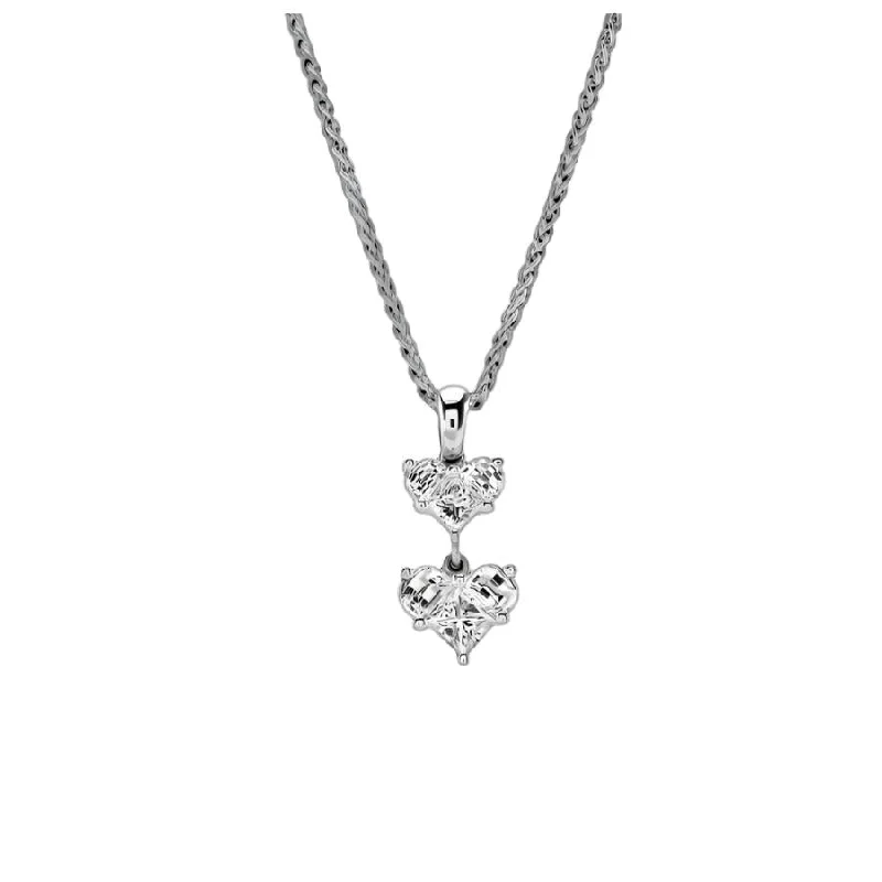 Warm wood engagement rings-18ct White Gold Diamond Set Double Heart Drop Pendant & Chain