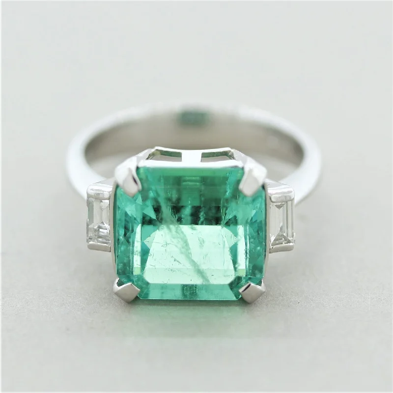 Fine dot rings-5.43 Carat Colombian Emerald Diamond Platinum Ring, GIA Certified