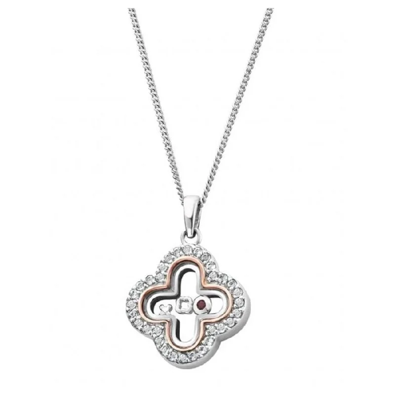 Faith charm engagement rings-Silver & 9ct Rose Gold Tudor Court Inner Charm Garnet & White Topaz Pendant