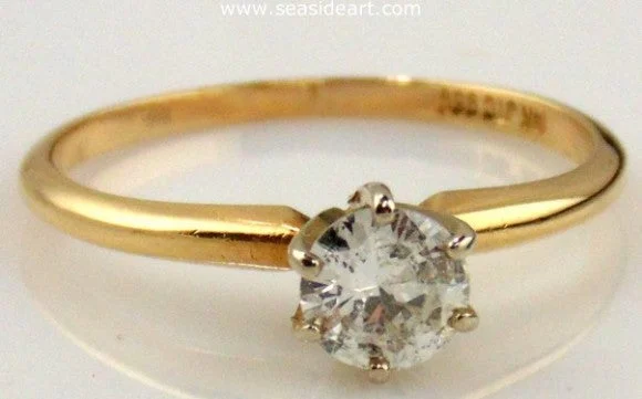 Chunky stone rings-Diamond Engagement Ring 14kt Two Tone Gold- Size (7 1/4)