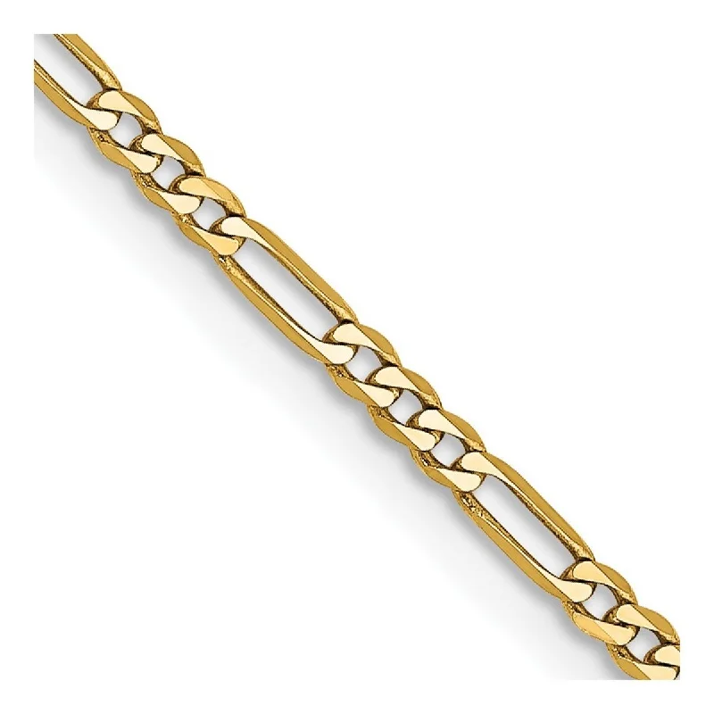 Curata 14k Yellow Gold Solid 1.8mm Flat Figaro Chain Necklace (Lobster) Options: 16 18 20 24