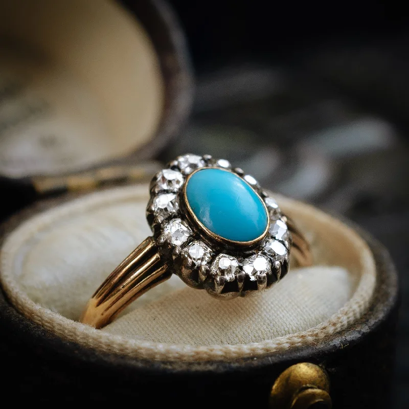 Cotton cord rings-Enchanting and Rare Early Victorian Turquoise and Diamond Ring