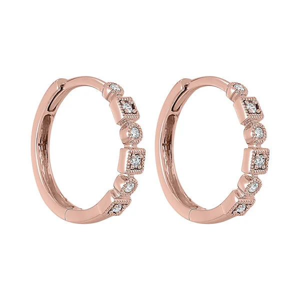 Thick bar earrings-14KT ROSE GOLD DIAMOND (1/8CTW) EARRING