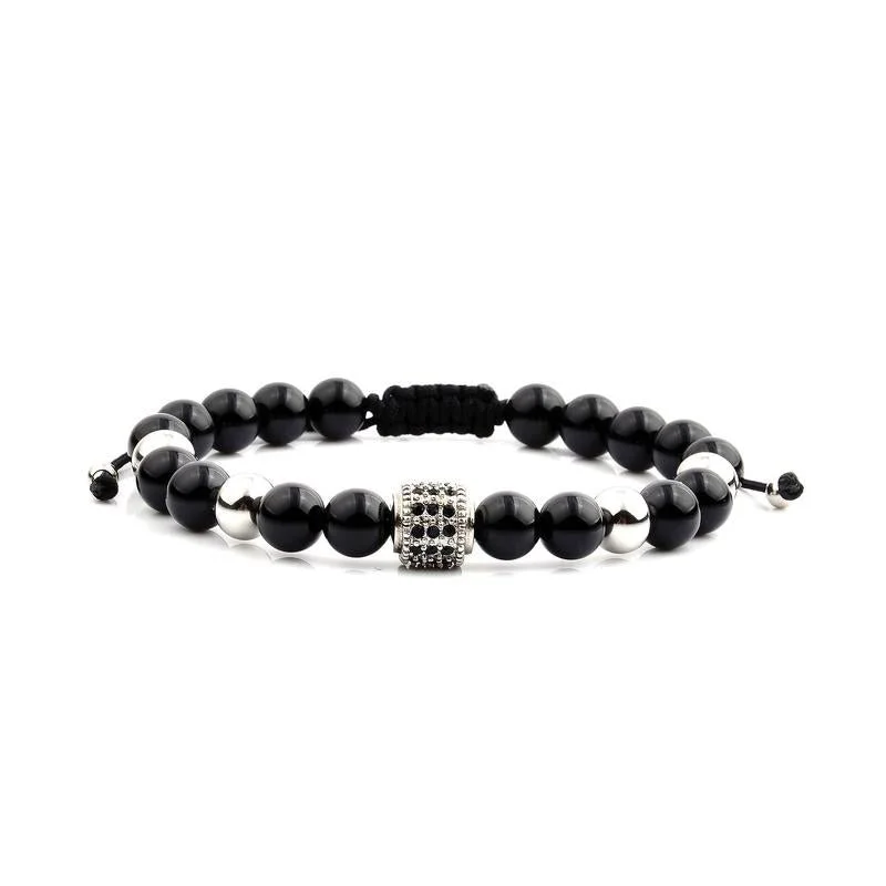 Faith charm bangles-Crucible Men's Onyx Beaded Macramé Bracelet