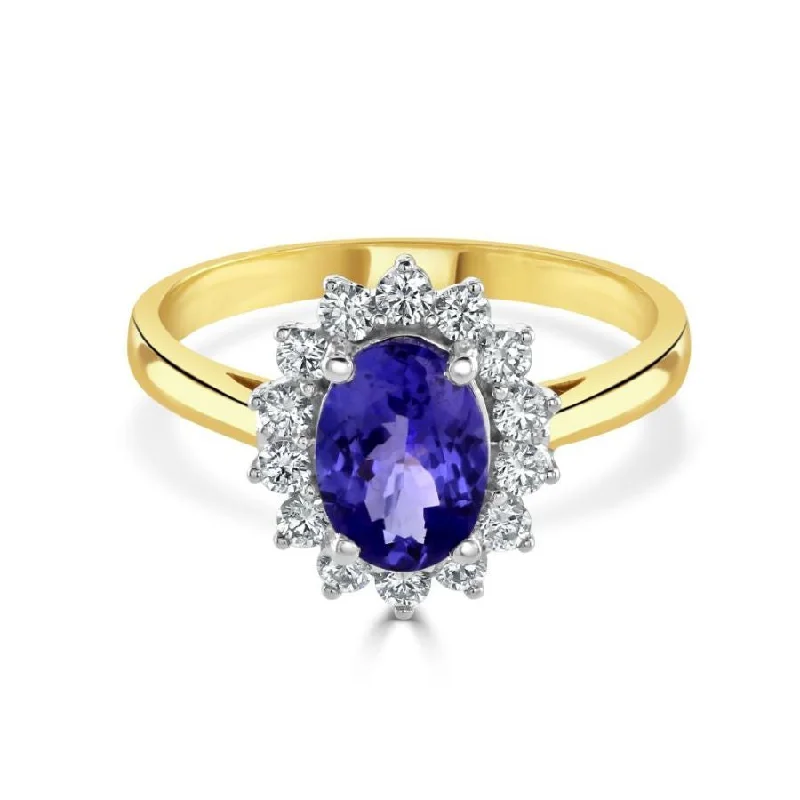 Stamped gem engagement rings-18ct white gold oval tanzanite and diamond claw set ring