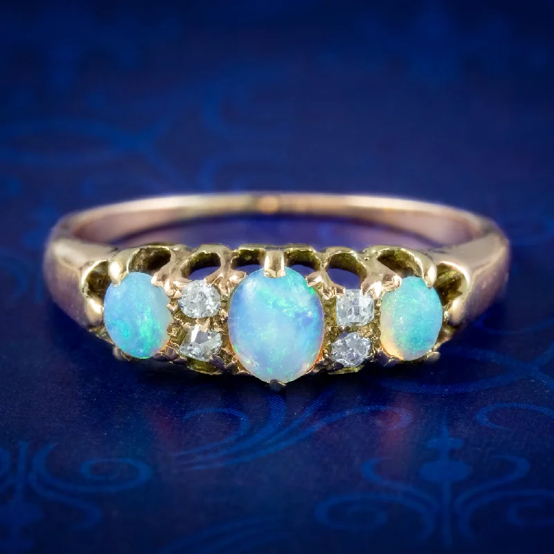 Cotton cord rings-Antique Victorian Opal Diamond Ring 0.45ct Opal