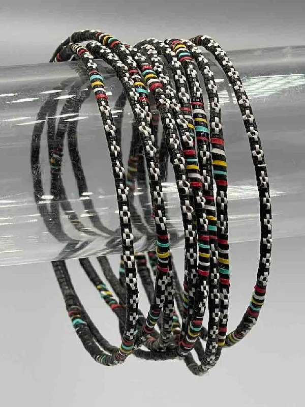 Onyx gem bangles-Narrowest Finest Design Recycled Plastic Bracelet - Black & White