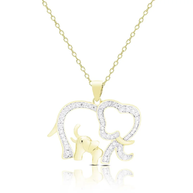 Finesque Gold Overlay Diamond Accent Elephant Necklace