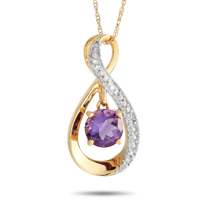 Yellow Gold 0.03ct Diamond and Amethyst Pendant Necklace PD4-15537YAM Length 18 Inch