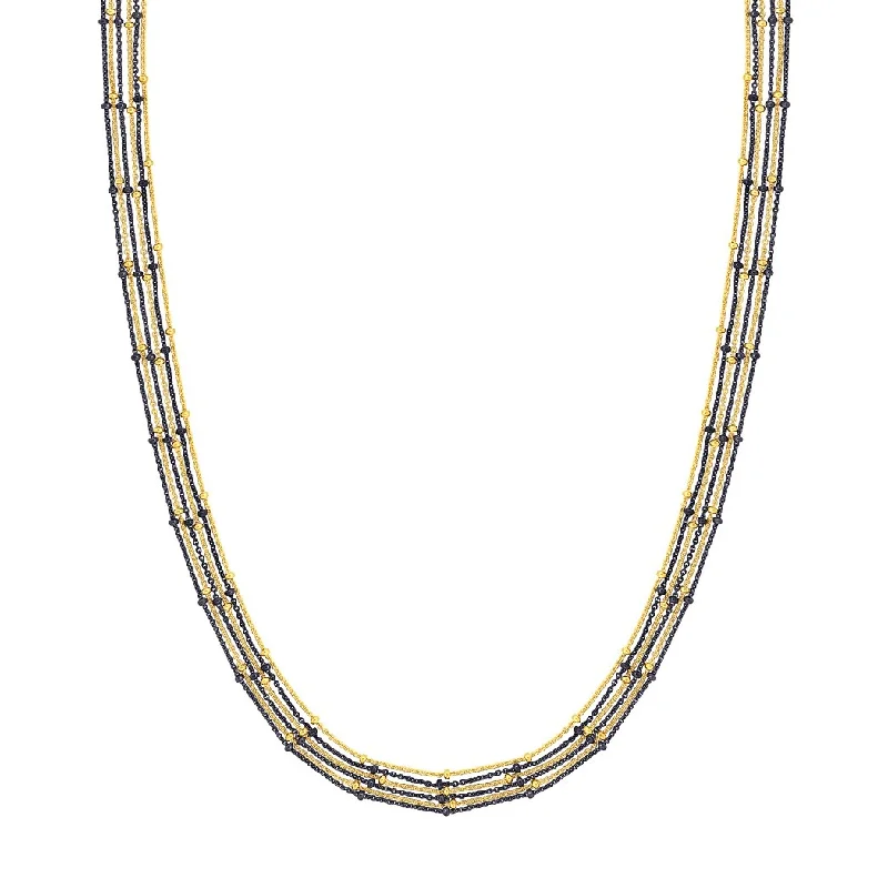 Curata 925 Sterling Silver 18" Black and Yellow 6 Strand Adjustable Saturn Chain Necklace