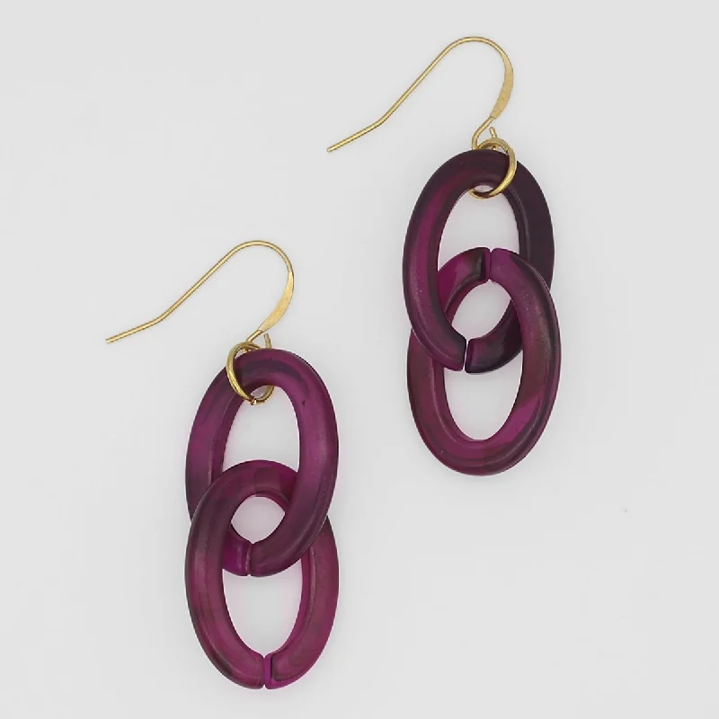 Tide design earrings-Purple Resin Link Earring