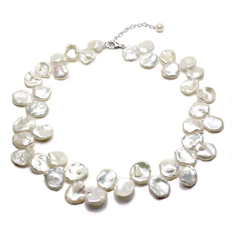 DaVonna Silver White FW Keshi Pearl 18-inch Necklace (14-18 mm)