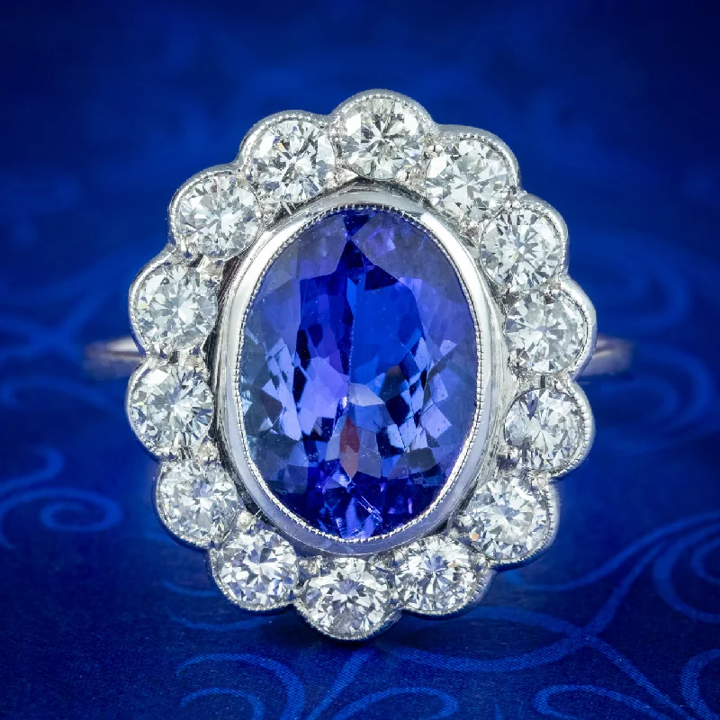 Wide band rings-Edwardian Style Tanzanite Diamond Ring 3.50ct Tanzanite 1.40ct Diamond