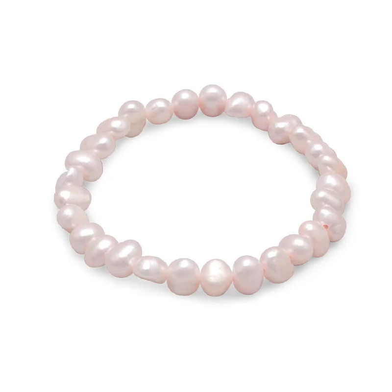 Slanted design bangles-Pink Cultured Freshwater Pearl Stretch Bracelet