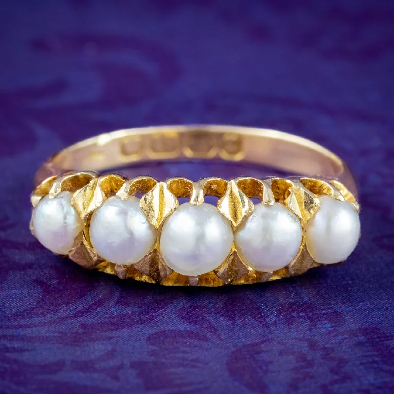 Chunky gem rings-Antique Victorian Pearl Five Stone Ring Dated 1891