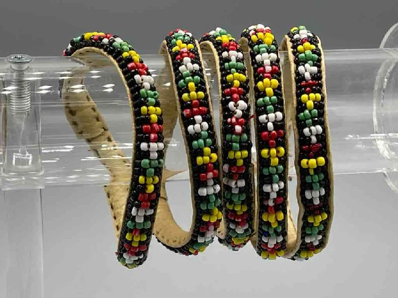 Oval stone bangles-Rasta Design Narrow Black Beaded Leather Bracelet - Mali