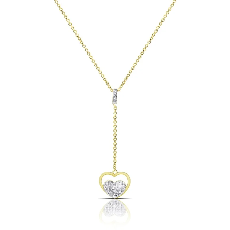 Finesque Gold or Silver Overlay Diamond Accent Heart Necklace