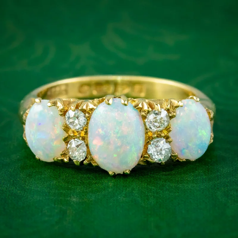 Tiny wing rings-Antique Edwardian Opal Diamond Ring 2.4ct Opal Dated 1906