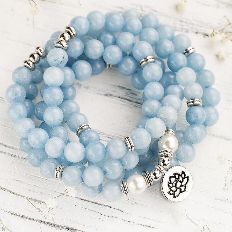 Curved gem bangles-108 Amazonite Mala Beads