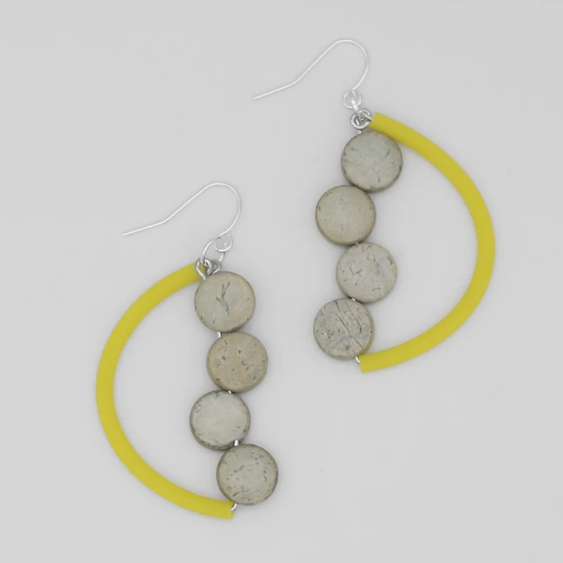 Wave motif earrings-Yellow Half Moon Dangle Earring