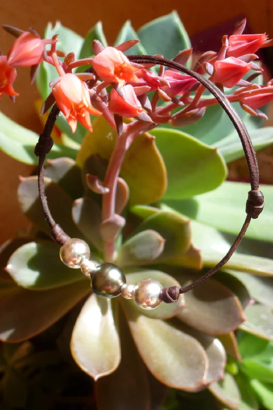 Astro theme bangles-Perle de Tahiti, argent cuir australien - Bracelet adaptable femme