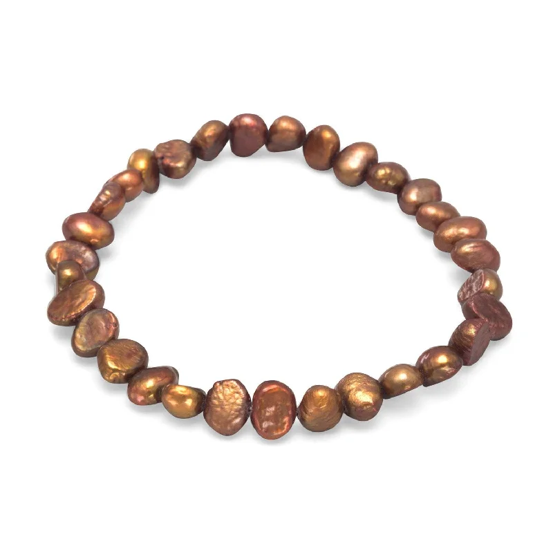 Glossy cuff bangles-Brown Cultured Freshwater Pearl Stretch Bracelet