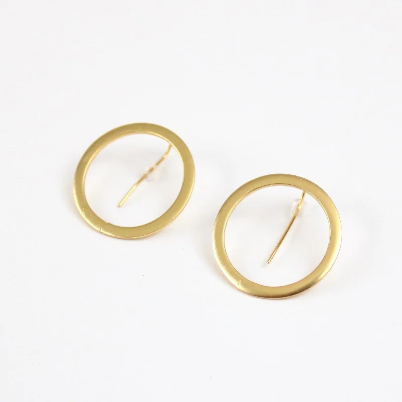 Wave drop earrings-Gold Round Lea Earrings