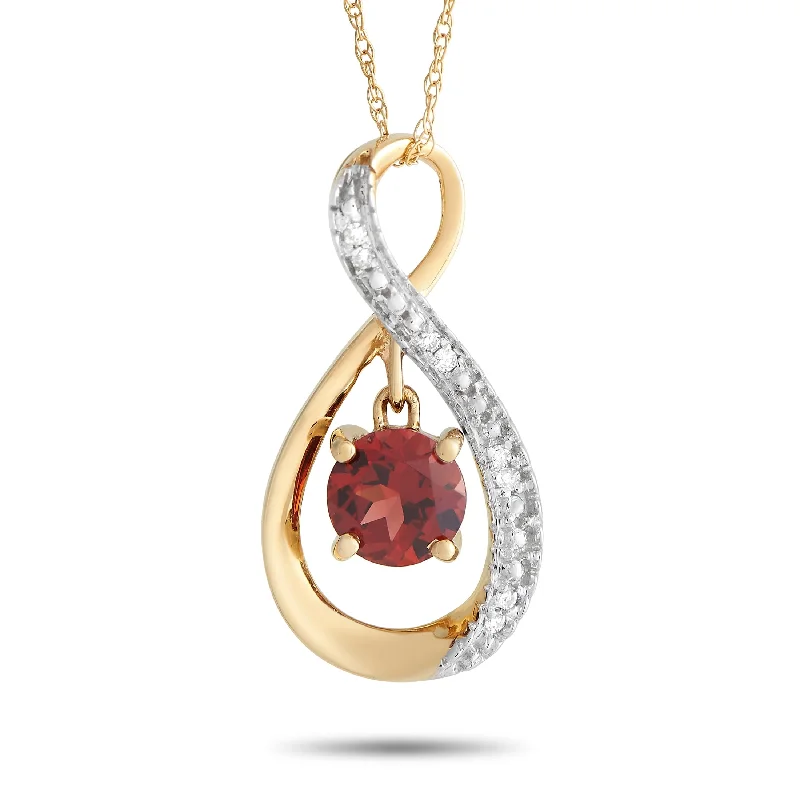 Yellow Gold Diamond and 0.03ct Garnet Pendant Necklace PD4-15537YGA Length 18 Inch