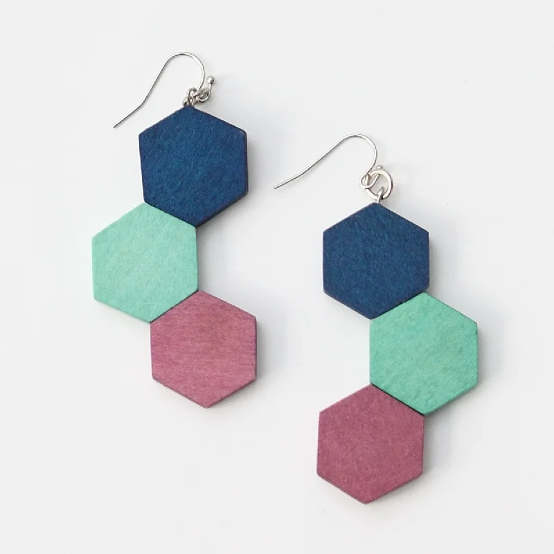 Vivid druzy earrings-Multi Color Hexy Earrings