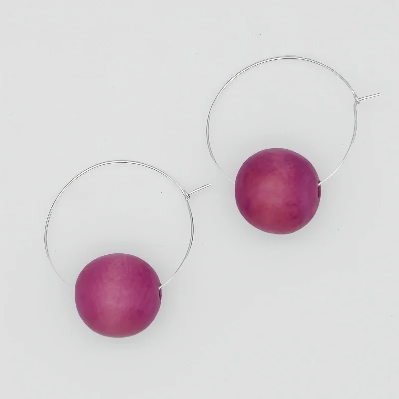 Smooth gem earrings-Pink Ball Hoop Dangle Earring