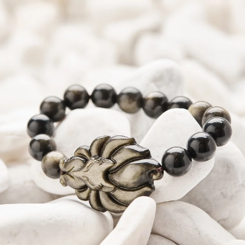 Tri-tone bangles-Fox Guardian Black Obsidian Bracelet