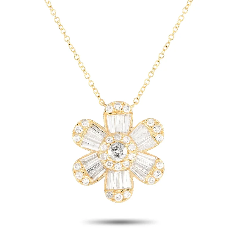 Yellow Gold 0.80ct Diamond Flower Necklace NK01596-Y Length 16 Inch