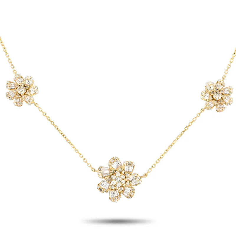 Yellow Gold 1.20ct Diamond Three Flower Necklace NK01360 Length 16 Inch