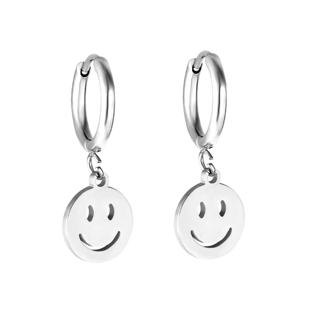 Lustrous pearl earrings-Hypoallergenic Silver Smiley Face Earrings