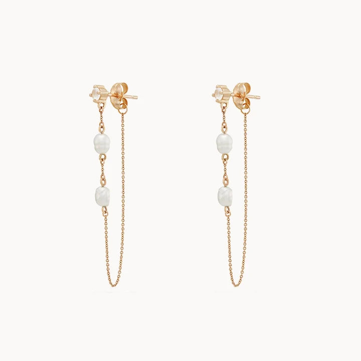 Cedar wood earrings-LUNA PERLA PEARL CHAIN EARRING