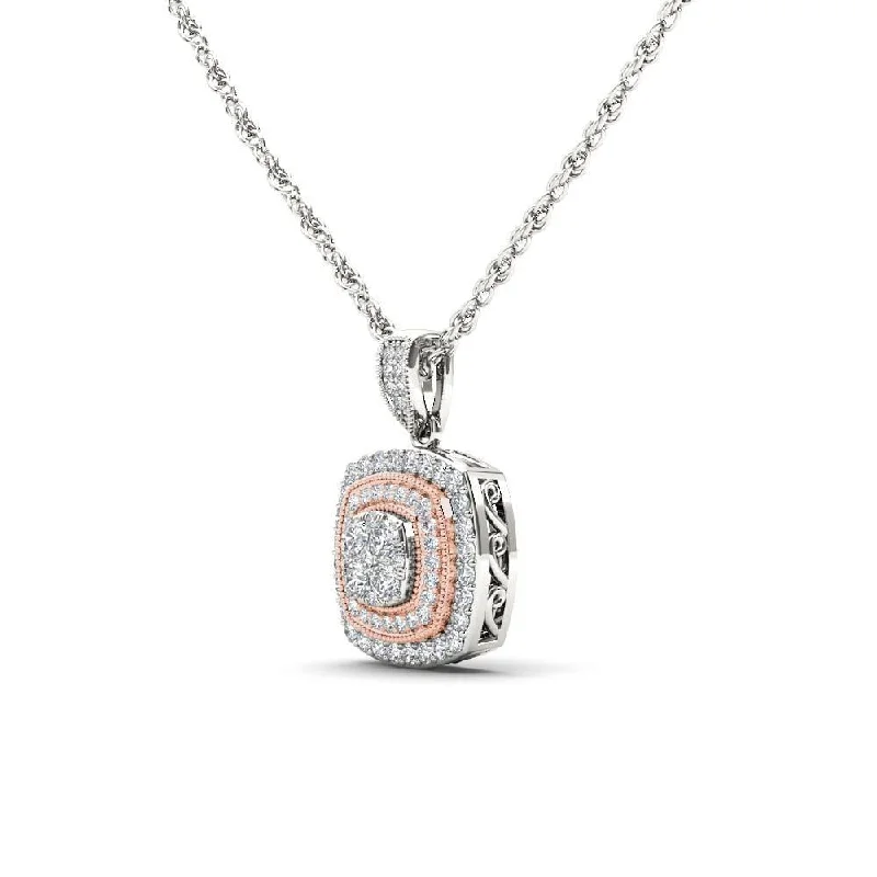 De Couer 14K Pink Two-Tone White Gold 1/2ct TDW Diamond Halo Necklace