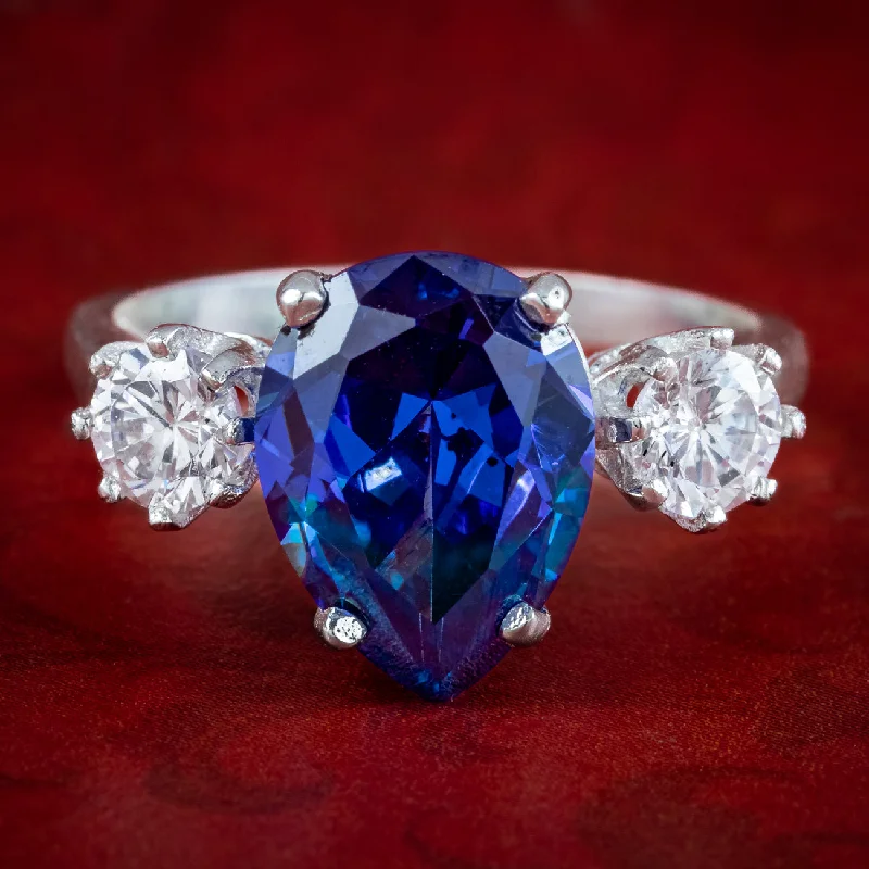 Bent shank rings-Edwardian Style CZ Tanzanite Trilogy Ring