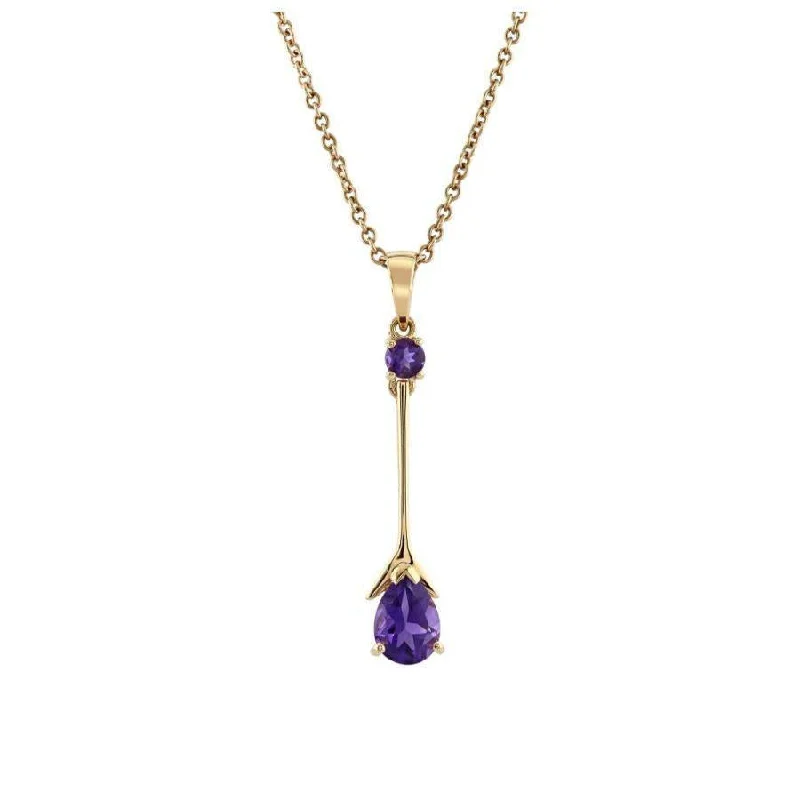 Oval stone engagement rings-18ct Rose Gold Pear Cut & Round Cut Amethyst Drop Pendant & Chain