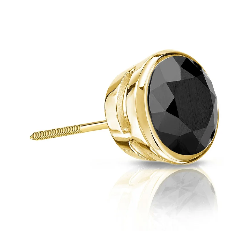 Pure gem earrings-Auriya 14k Gold 1 1/4ct TDW Bezel-Set Round SINGLE (1) Black Diamond Stud Earring