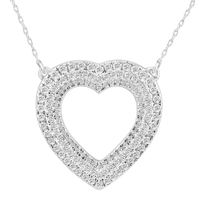 1 1/4Ct TW Real Diamond Heart Pendant White Gold 1" Tall Necklace