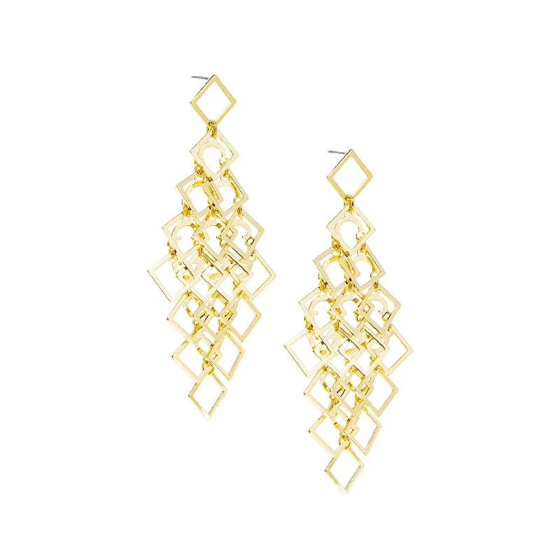 Coiled cord earrings-diamond shape layered chandelier earring