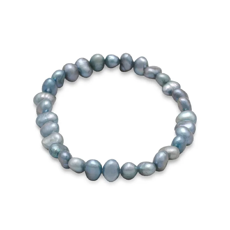 Joy charm bangles-Sage Cultured Freshwater Pearl Stretch Bracelet