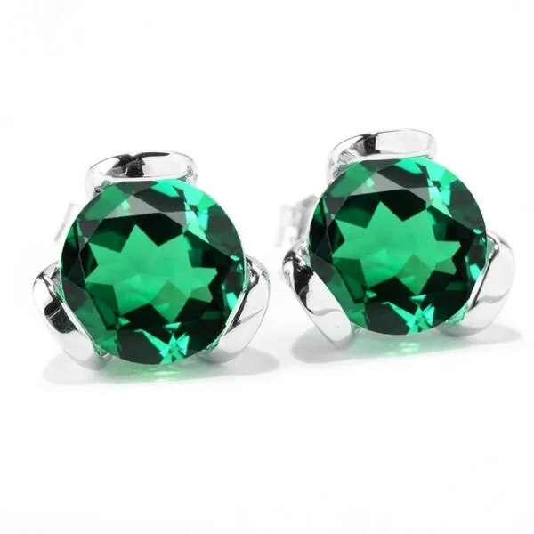 Topaz stud earrings-Sterling Silver with Emerald Stud Earring