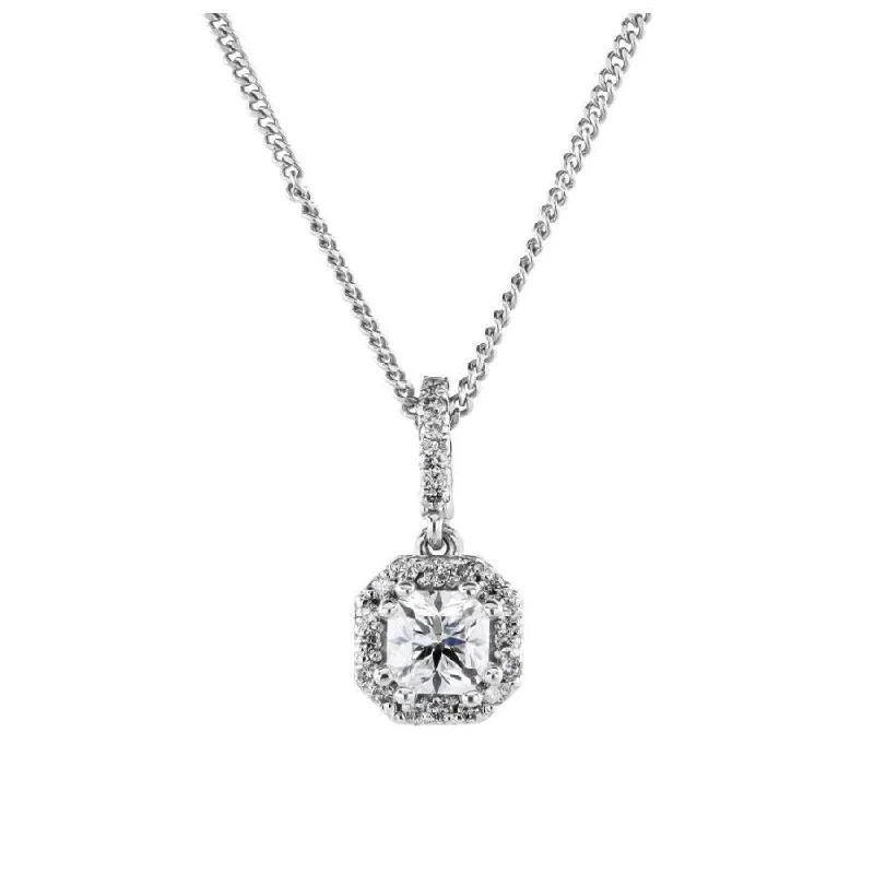 Chunky stone engagement rings-18ct White Gold Octagonal Diamond Halo Cluster Pendant