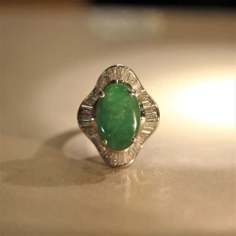 Antique bronze rings-Jadeite Jade Diamond Platinum Ballerina Cocktail Ring