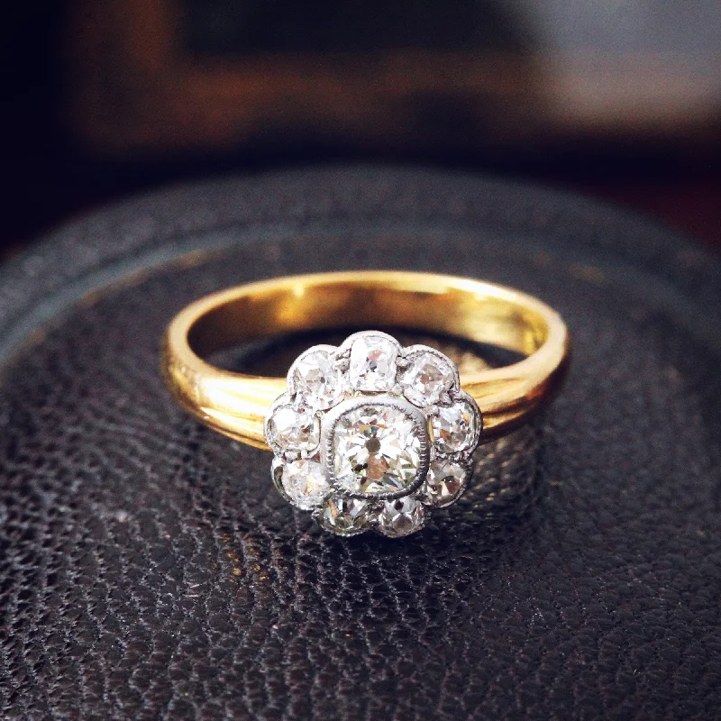 Flat band rings-Scarce Find, Vintage Hand Cut Diamond Cluster Ring