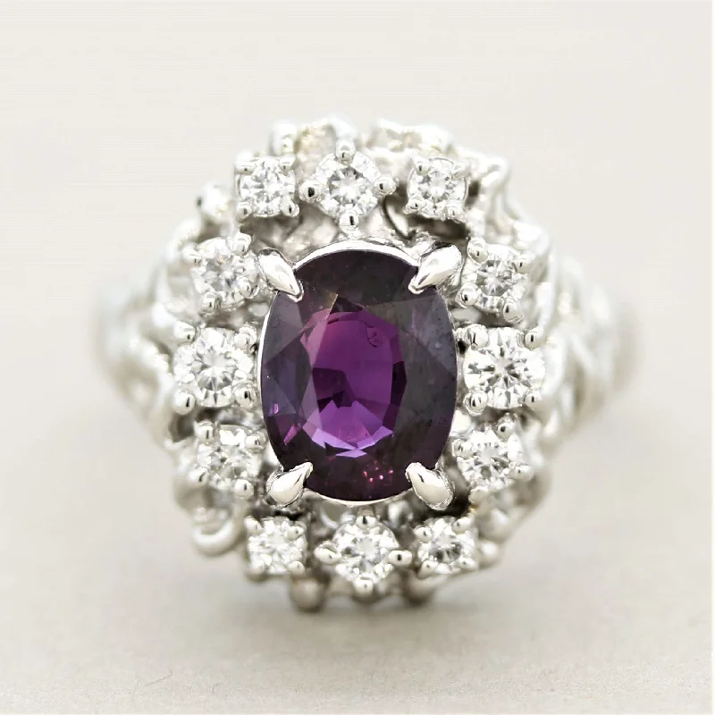 Crystal-twisted rings-Purple Sapphire Diamond Platinum Ring